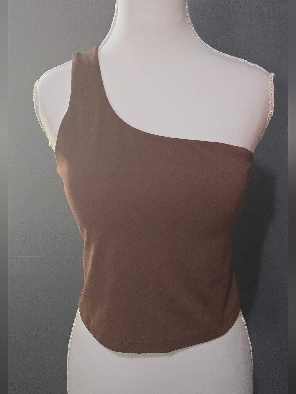 CRZ YOGA Butterluxe One Shoulder Brown Crop Top